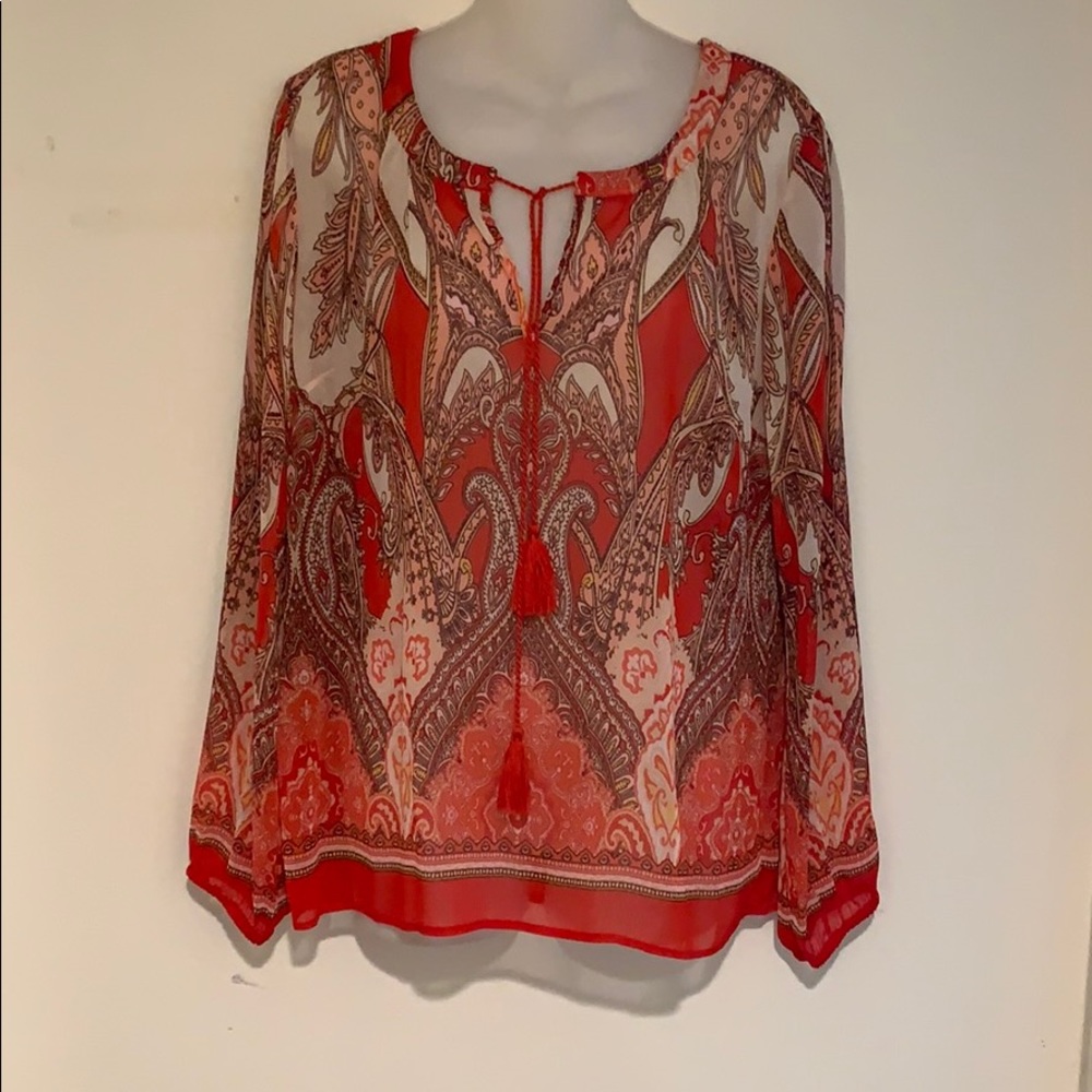 NWOT Rose & Olive Paisley Print Semi-Sheer Top